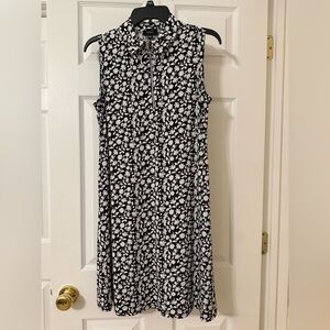 MSK Black & White Floral Zip-Front Midi Dress